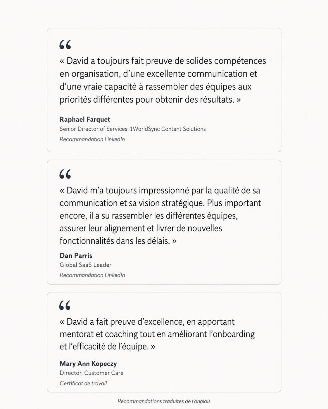 Extraits de recommandations professionnelles d’anciens responsables