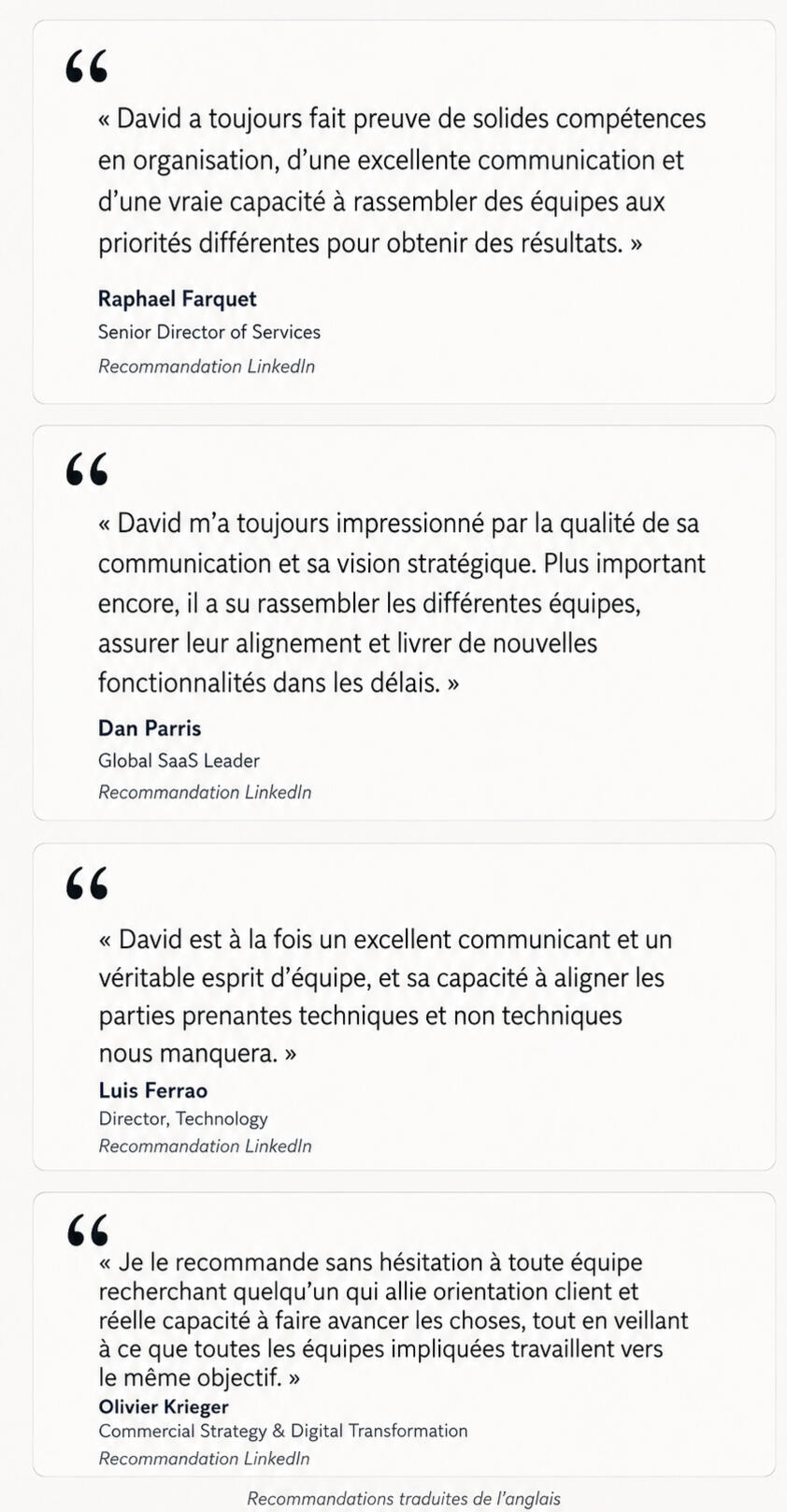 Extraits de recommandations professionnelles d’anciens responsables